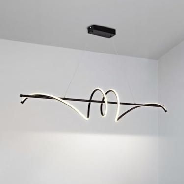 Imagem de Luminária pendente moderna LED para mesa de jantar Luminária pendente regulável para sala de jantar com controle remoto Lustre retangular de acrílico de metal preto ajustável para sala de es