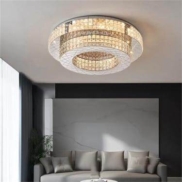 Imagem de Iluminação de teto LED para sala de estar, quarto, loft, lustre de cristal redondo de luxo, prata, aço inoxidável, casa moderna, lâmpadas de lustre
