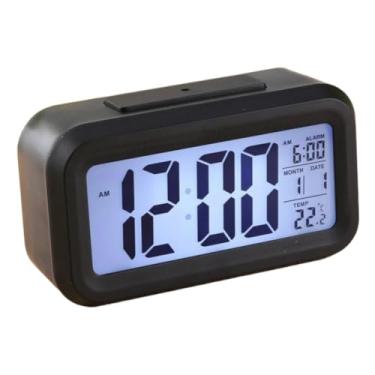Imagem de Relógio de Mesa Portátil Digital Despertador Led Lcd Brilha Escuro(Preto)