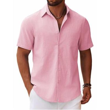 Imagem de Camisa masculina COOFANDY de manga curta Beach Resort, use rosa