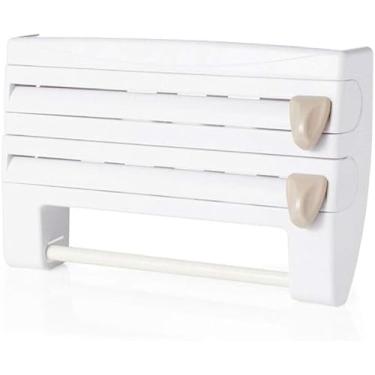 Imagem de Suporte de guardanapo de papel toalha de parede 3 em 1 dispensador de filme caixa de lenços de alumínio cortador de churrasco molho garrafa rack de armazenamento (cor: Argento) (pacote com 3)