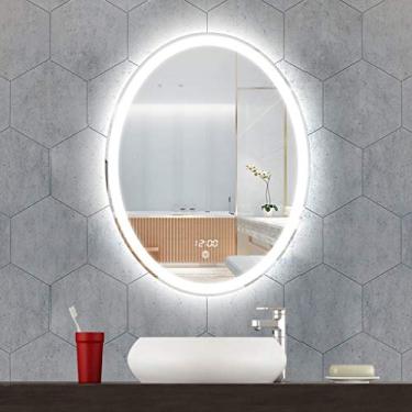 Imagem de Espelho cosmético para pendurar espelho grande circular sem moldura espelho de parede banheiro iluminado montado na parede maquiagem iluminada