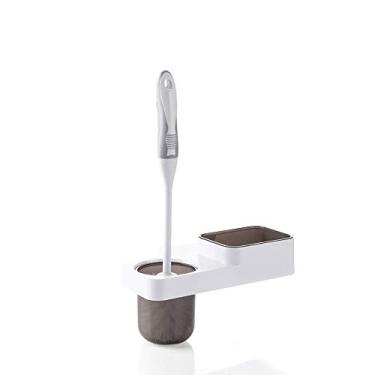 Imagem de Escova de vaso sanitário montado na parede conjunto de suporte de escova de vaso sanitário sala de lavagem prateleira de armazenamento de plástico suporte de limpador de vaso sanitário acessórios de