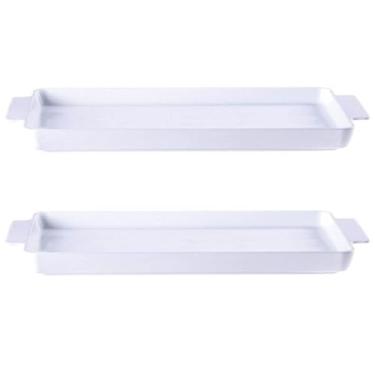 Imagem de Jogo 2 Travessas Bandeja 36x19cm Maria Augusta Retangular Porcelana Servir Tramontina Branco Liso