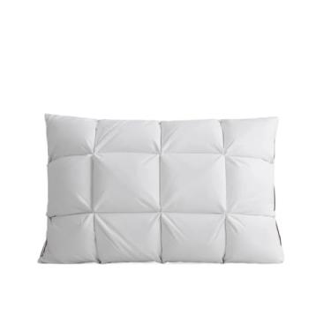 Imagem de Travesseiro de penas de ganso branco para dormir com proteção de pescoço e travesseiro de cama coberto com algodão