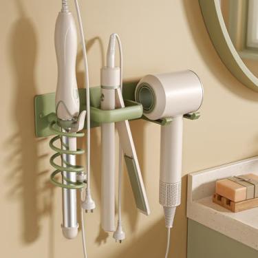 Imagem de Suporte para secador de cabelo 3 em 1 - organizador de ferramentas de cabelo de metal para banheiro - organizador de banheiro para secador de cabelo, chapinha plana (Sage)