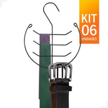 Imagem de Cabide Suporte Cinto e Gravata Preto Kit com 6 unidades - Shoppingdaal