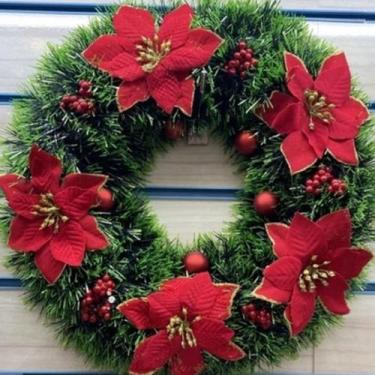 Imagem de Guirlanda Natalina 38Cm De Natal Decorativa Para Porta Com Flores Verm