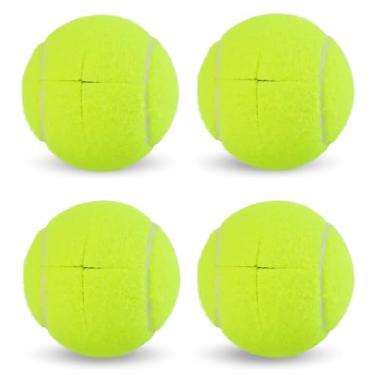 Imagem de 4 bolas de tênis pré-cortadas para andadores – Bolas deslizantes resistentes com almofadas de feltro para andadores e pernas de móveis, proteção de chão, decoração de festa com tema de tênis (amarelo)