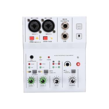 Imagem de Asixxsix Mixer de áudio de 2 Canais, Mini Placa de Som DJ Com MP3 USB 48V Phantom Power Combo Jack, para Estúdio de Gravação Ao Vivo e Podcasting (Branco)