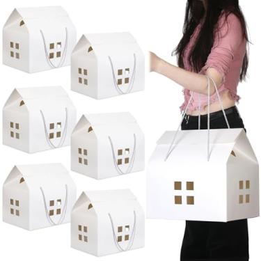 Imagem de Epakh 6 caixas de presente de papel de Natal extra em forma de casa 33 x 25 x 19 cm caixas de doces de papelão branco de Natal para festa de casamento e aniversário de Natal