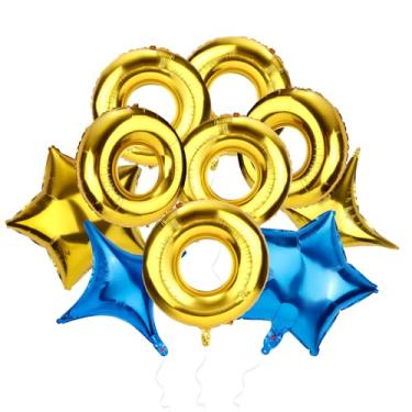 Imagem de 10 de Kit Balões Desenho Animado Azul Dourado, Balões Anel Estrela Quatro Pontas e Estrela Cinco Pontas Decoração Festa com Tema Desenho Animado em Anel Dourado para Aniversário Carnaval