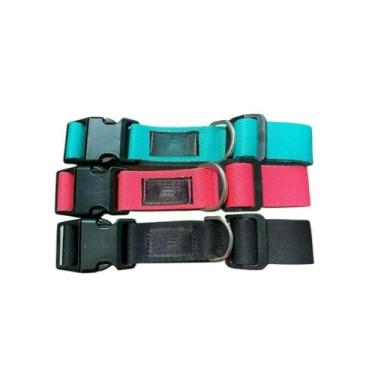 Imagem de Coleira para Cachorro Ajustável Resistente Estilosa Pet Pequeno médio e grande porte((3UN) AZUL TURQ+ROSA FLAM+PRETO)