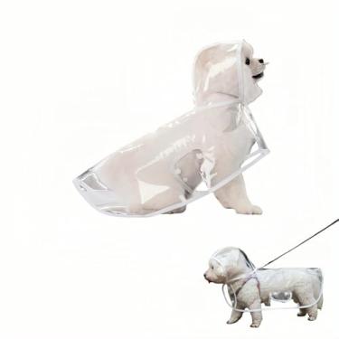 Imagem de Poncho de chuva transparente para cães pequenos e médios, capa de chuva resistente à prova d'água com orifício oculto e botões ajustáveis, capa com capuz para bichon Poodle (transparente, pequeno)