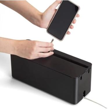 Imagem de Caixa Organizadora Esconde Fios Cabos Regua Energia com Suporte para Celular (Preto)