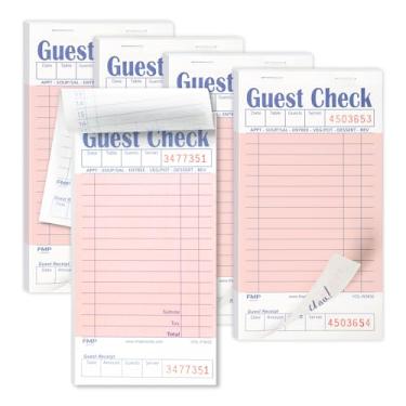 Imagem de [5 blocos, 50 folhas/bloco] Bloco de cheques de convidados de peça única para restaurantes, 1 parte perfurada rosa e branco com recibo de convidado inferior para bares, cafés e pedidos de restaurantes