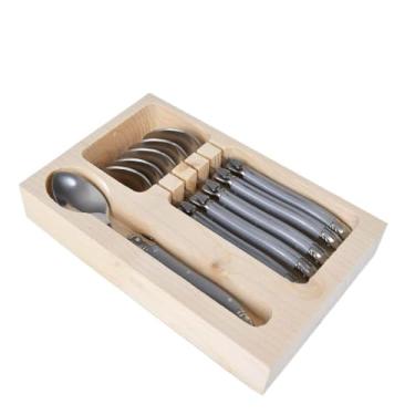 Imagem de CONJUNTO DE 6 COLHERES SOBREMESA LAGUIOLE LUXO EM BANDEJA DE MADEIRA, CINZA