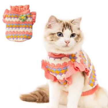 Imagem de Anelekor Suéter de cachorro pequeno, suéter de gato tulipa de malha, roupas quentes e grossas para filhotes de cachorro para meninas pequenas, roupa de clima frio para gatinho chihuahua yorkie xícara