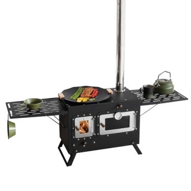 Imagem de Grande fogão de cozinha para acampamento ao ar livre com forno, fogão quente portátil com chaminé (preto)