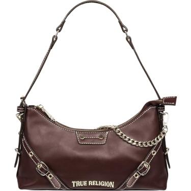 Imagem de True Religion Bolsa de ombro, bolsa de cinto suave com alça de corrente, alça ajustável e ferragens douradas, vinho