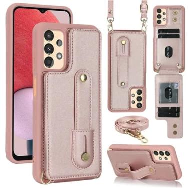 Imagem de Capa tipo carteira de couro com cordão para Samsung Galaxy S25 Edge S24 Ultra S23 Plus S22 A55 A35 A15 A54 A34 A14 A53 A13 A52S, ouro rosa, para Samsung S22 Ultra