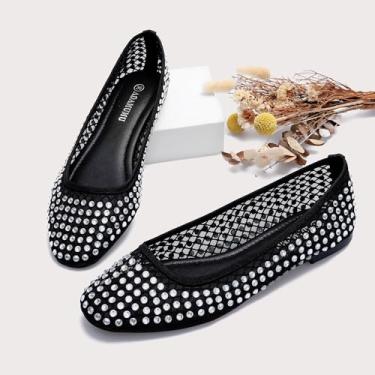 Imagem de Sapatilhas femininas para escritório – Mocassins profissionais de malha para negócios, casual, confortável para ficar em pé o dia todo, preto