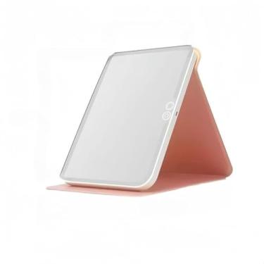 Imagem de Espelho Decorativo Led Maquiagem Estética Recarregável Quadrado Capa De Couro Portátil Dobrável