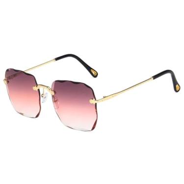 Imagem de JRLLFD Óculos de sol femininos sem aro de metal, luxuosos, masculinos, para áreas externas, verão, feminino, UV400 (degradê roxo)