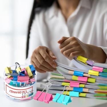 Imagem de Grampos de papel de escritório, 24/40/48/60 peças de grampos de papel para fichário, para material escolar de escritório (cor brilhante, 60 peças, 15 mm)