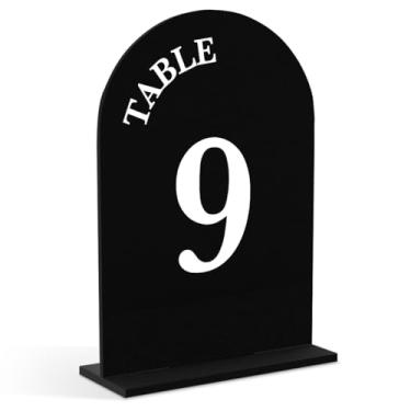 Imagem de Números de mesa de acrílico para casamento, placa de mesa com suporte para peça central, recepção, festa, evento, 12 x 17 cm, acrílico preto - 9