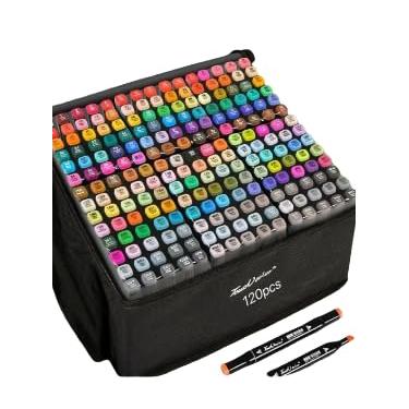 Imagem de Conjunto de Marcadores Artísticos Profissionais, de 24 a 168 Cores, Ponta Dupla Reversível, para Desenho e Ilustração, 16,5 x 22 x 22 cm (80)
