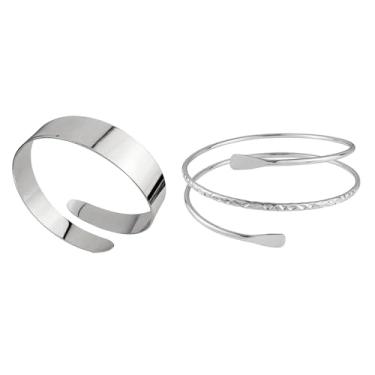 Imagem de Pulseira de 2 peças, minimalista, dourado, metal, espiral, pulseira, para mulheres, ondulação irregular, grande, joia para festas