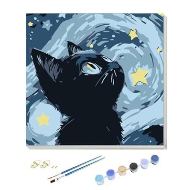Imagem de Temiaode Framed Cat Paint by Numbers Kit for Kids – DIY Painting Set with Canvas, Acrylic Paints & Brushes – Easy Beginner Art Craft for Boys & Girls Ages 5-12 – Ready to Hang（8″ x 8″ / 6 Colors）
