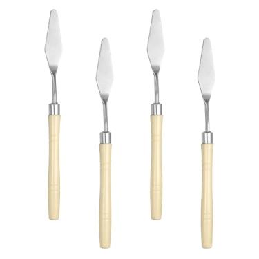 Imagem de Generic 4 peças de faca de paleta, ferramenta de pintura de lâmina de aço inoxidável pontiaguda de 18 cm, espátula de plástico, faca de palete de pintura para tela acrílica a óleo, bege