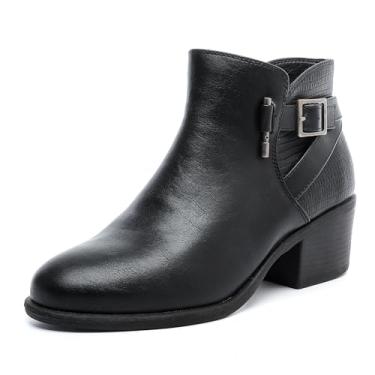 Imagem de Luoika Botas femininas de cano curto de largura larga - Botas curtas pretas e marrons com bloco de salto baixo com zíper lateral., Preto 716, 9.5 X-Wide