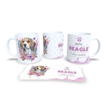 Imagem de Caneca Decorativa de Cerâmica com Design de Beagle, 325ml, Branca com Estampa Floral e Texto 'Meu Beagle é Minha Paixão', para Amantes de Cães (13177)