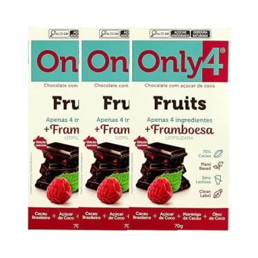 Imagem de Kit com 3 Tabletes de Chocolate 70% Cacau com Framboesa de 70g cada - Only4