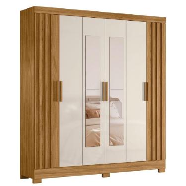 Imagem de Guarda Roupas Casal Ripado Com Espelho 6 Portas 2 Gavetas Freijó/off White Valença Moval Freijo Off