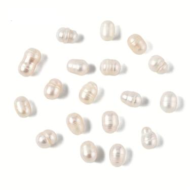 Imagem de Echoed Elegance 10 peças de pérolas ovais naturais de água doce de 7 a 10 mm 1,8 mm de furo grande em forma de arroz para cordão de couro, joias, artesanato DIY (cor concha)