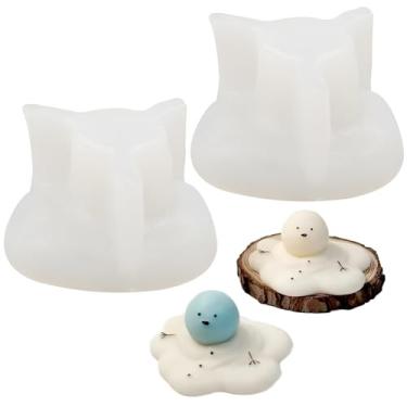 Imagem de 2 moldes de silicone para velas de Natal, boneco de neve derretido, molde de resina 3D para decoração de festa de Natal