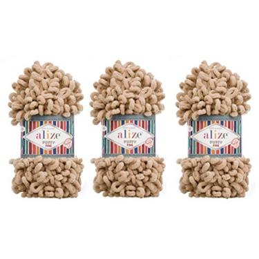 Imagem de Alize Cobertor de bebê Puffy Fine Yarn Lote de 3 skn 300 g 48 jardas 100% fio macio fio de tricô à mão fio de tricô super grosso e volumoso (415)