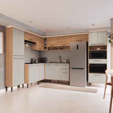 Imagem de Cozinha Modulada Completa 9 Peças Com Torre Quente E Paneleiro Duplo 18 Portas 3 Gavetas Jade Freijó - Arenas