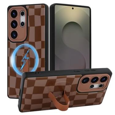Imagem de SOKAD Capa quadriculada magnética para Samsung Galaxy S25 Ultra com suporte de alça de dedo, compatível com Magsafe, lindo tabuleiro de xadrez projetado para mulheres e homens, capa de proteção