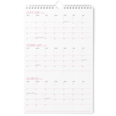 Imagem de Karto Calendário de parede de 3 meses 2026 - vertical 28 x 43 cm de janeiro de 2026 a junho de 2027 - Aumente sua produtividade e planejamento fácil com o calendário mensal estético - rosa