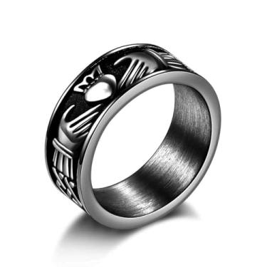 Imagem de Anéis Claddagh para o amor, aço inoxidável/banhado a ouro 18K feminino masculino aliança de casamento joias, Metal, Sem pedra preciosa