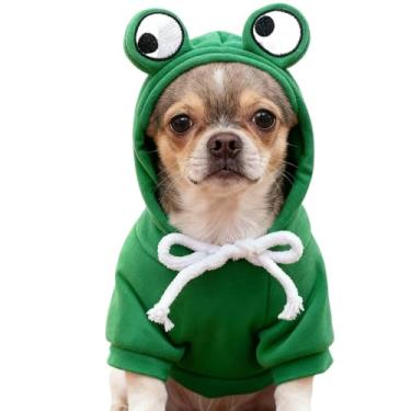 Imagem de Roupas para animais de estimação cão transformação sapo moletom com capuz outono e inverno quente pequeno grande cão método Dou gato roupas touradas (sapo, M)