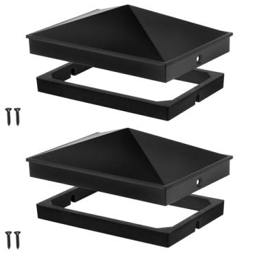 Imagem de Dunzy 4 x 6 tampas de alumínio pirâmide para poste de madeira nominal de 10 x 15 cm (verdadeiro 8,9 cm x 14 cm) com acabamento preto superfície revestida em pó para cercas de decks corredores com