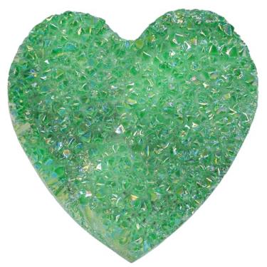 Imagem de Rockcloud Quartzo cristal revestido de titânio em forma de coração, estatueta de geodo drusa natural, espécime mineral para decoração de casamento, escritório em casa, verde