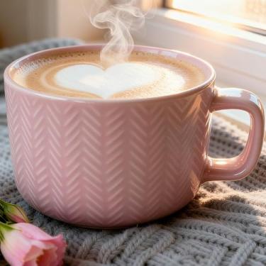 Imagem de Disoza Caneca De Café Grandes Dimensões 24 Oz Rosa Sopa Grande Cereal Tigelas Com Pegas 700 Ml Xxl Chávena Chá Cerâmica Porcelana