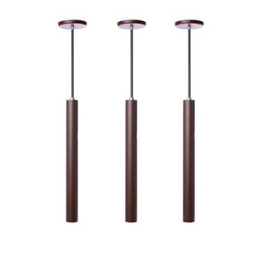 Imagem de Kit 3 Pendente Luminária Tubo Marrom 30Cm Canopla 6cm - Iluminar Ambie